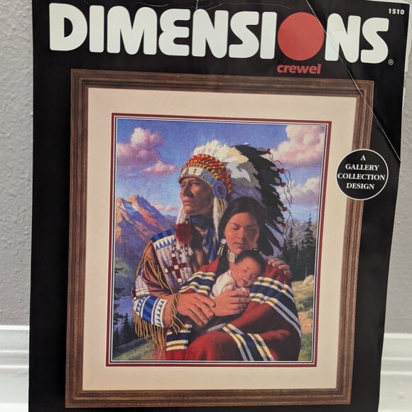 Crewel Needlepoint Vintage Dimensions Sioux Family Scene Embroidery Canvas 1998 - Picture 1 of 3